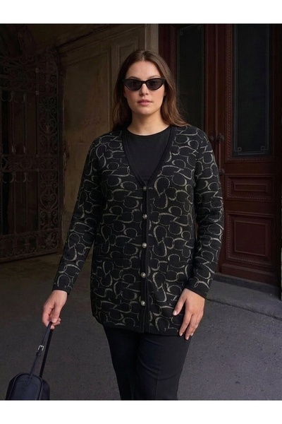 onno style women سترة كلاسيكية منسوجة بأزرار ونقش على شكل قلب