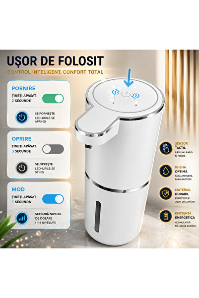 Sofia Concept Dozator automat de săpun lichid, senzor, 4 niveluri, 800 mAh, 380 ml, alb