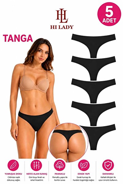 Hilady Tanga pentru femei, tanga cu talie joasă, pachet de 5, tanga din bumba...