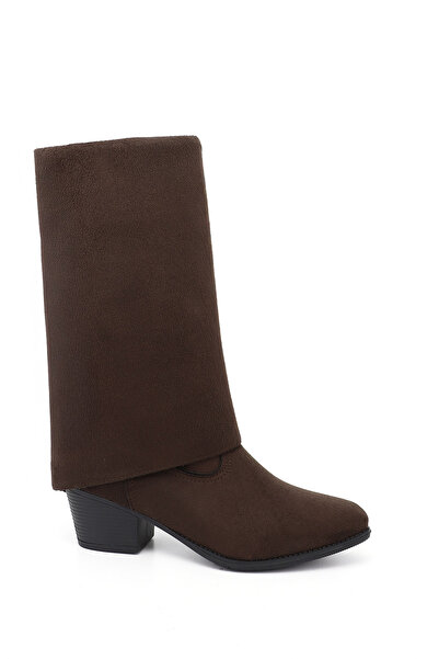 GÖNDERİ(R) Women's Brown Suede Pointed Toe Chunky Heeled Cowboy Boots