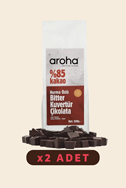 AROHA %85 Kakao Hurma Özlü Bitter Kuvertür Çikolata 2'li Paket (500 G X 2 Adet)