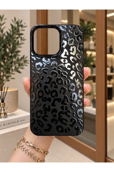 OVADA İphone 15 Pro Max Uyumlu Leopar Kabartmalı Silikon Telefon Kılıfı