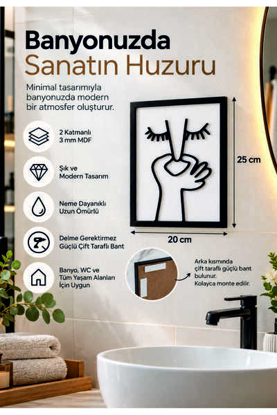 LudenHome Ahşap Çerçeve Tuvalet Banyo Tablo Duvar Dekorasyonu Banyo Duvar Çer...