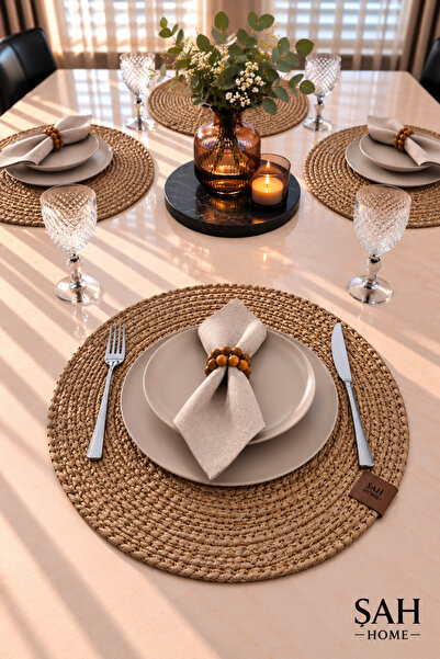 ŞAH HOME 4'lü Yuvarlak Supla – 33 cm Amerikan Servis - Leke Tutmaz - Natural