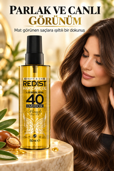Redist %100 Doğal - Vegan 40 Bitkili Saç Bakım Yağı –Yıpranmış Cansız Saçlara Özel 150 ml