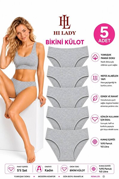 Hilady 5-Pack Gray Women's Bikini Panties
