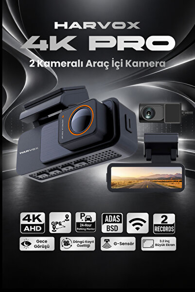 HARVOX Araç İçi Kamera 4K HD Görüntü WiFi GPS ADAS Özellikli Yapay Zekalı 24 ...