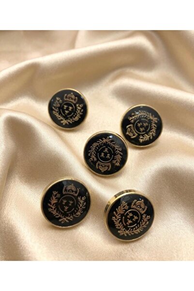 canan dizayn 15 Mm Ayaklı Metalize Gold -siyah Düğme (15 Adet)