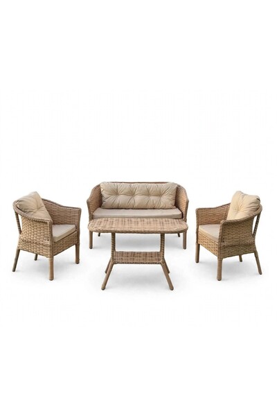 Alle Garden Mini Çay Seti 4 Kişilik Rattan Kapalı Sık Örgü Balkon Takımı Masa...
