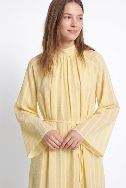 zenne Reglan Kol Çizgili Elbise Y0168 - SARI