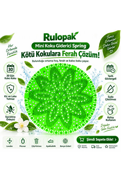 Rulopak Mini Koku Giderici Spring 30 Gün Kalıcı Lavabo Pisuvar Banyo Tuvalet Gider Kokusu Süzgeci