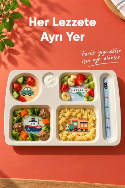 Wumboo 6-Compartment Melamine Children's Plate - Food Plate - Extra Durable Bpa Free Nutrition Plate - Car