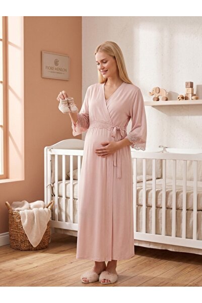 Lady Lingerie طقم قميص نوم وروب للحوامل والمرضعات من قطعتين |   قميص نوم طويل...