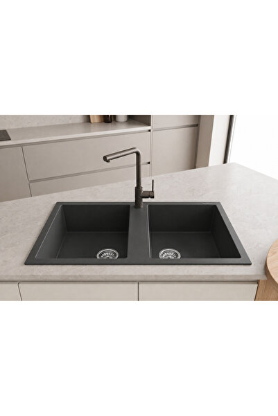 GÜNEY ANKASTRE RealStone P019 NEMRUT 97 97×52 cm Antrasit Granit Evye + Çiftl...