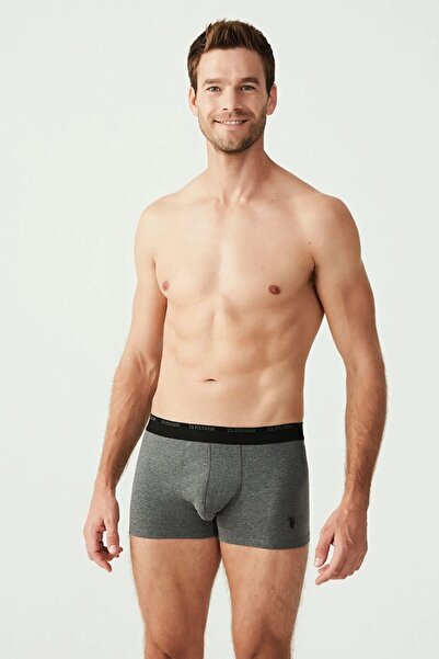 U.S. Polo Assn. 3'lü Pamuklu ve Likralı Erkek Boxer, , Uspa Yazı Baskılı Likr...