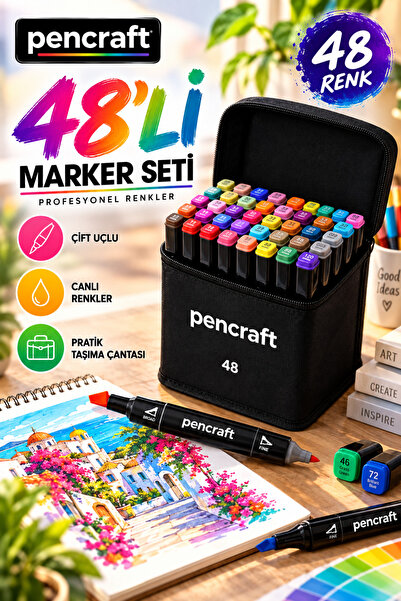 House Bird 48-Piece Double-Sided Marker Pen Set – Professional Drawing and Pa...