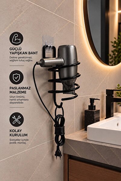 MultiStore Yapışkanlı Fön Makinesi Askısı Saç Kurutma Makinesi Tutacağı