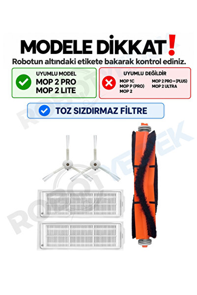 robotyedek Xiaomi Mop 2 Pro (BEYAZ) Mjst1shw Uyumlu Yedek Fırça Filtre Seti-5 Parça