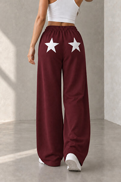 EVIus Women's Winter Fabric White Star Printed Wide Leg Three-Thread Combed C...
