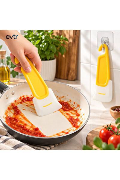 EVTR YAĞ & LEKE KAZIYICI - MİNİ SİLİKON SPATULA PLASTİK SAPLI & ASKILIKLI UZU...