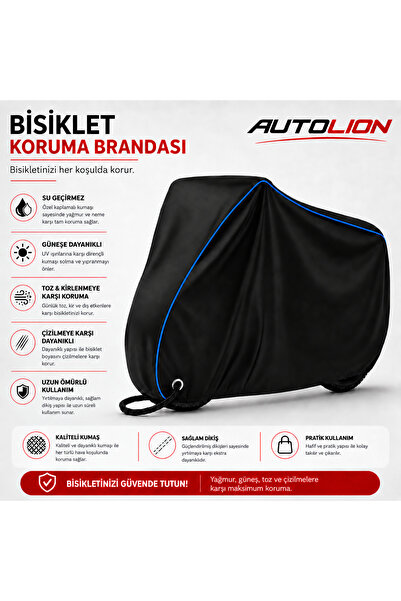 AUTOLION Bisiklet koruma brandası siyah renk mavi dikişli