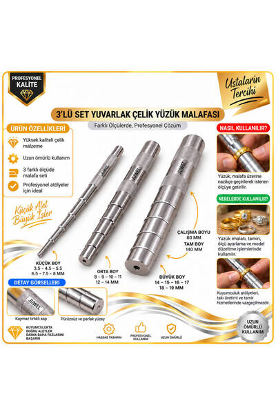 Torna Türk Yüzük Çalışma Malafa Seti (3'Lü Set)