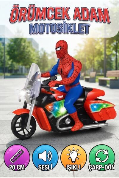 Tıfıl Toys Örümcek Adam Temalı Çarp Dön Işıklı ve Sesli Motosiklet Eğlenceli ...