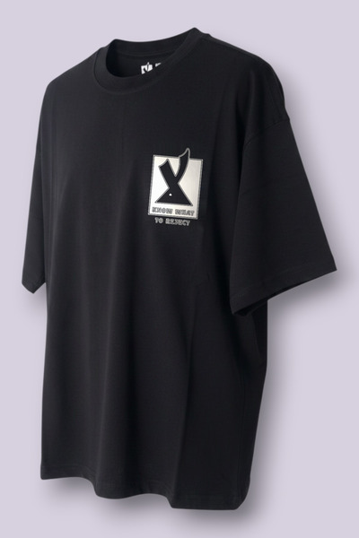 Oversize Tişört 'Know What To Reject' Baskılı Ribana Yakalı Unisex %100 Pamuk