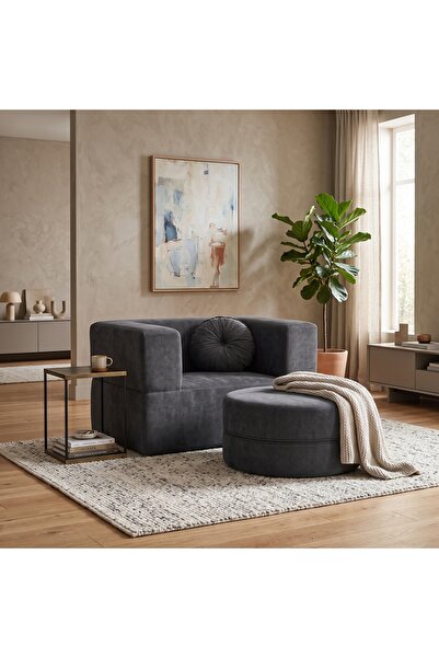 BRANNA HOME Tia Tekli Sünger Koltuk – Açılabilir Yataklı Puf Özellikli Tek Ki...
