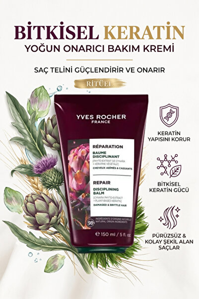 Yves Rocher Bitkisel Keratin Onarıcı ve Şekillendirici Saç Bakım Kremi 150 ml