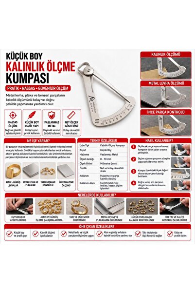 Torna Türk Ölçü Aleti Küçük Boy Kalınlık Ölçme Kumpası Hassas Ölçüm Ekipmanı ...