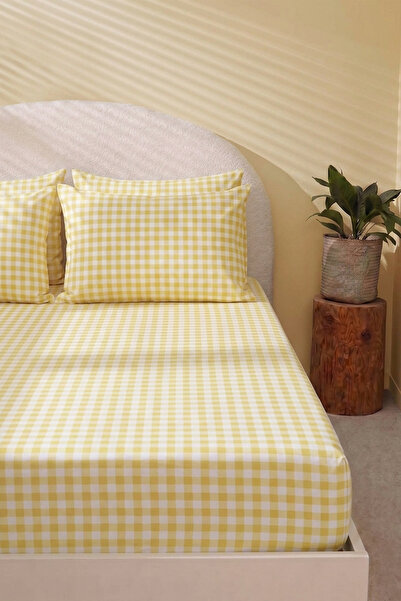 Lorien Yellow Pöti Square Patterned Elastic Sheet Set - Single/Double/King Size