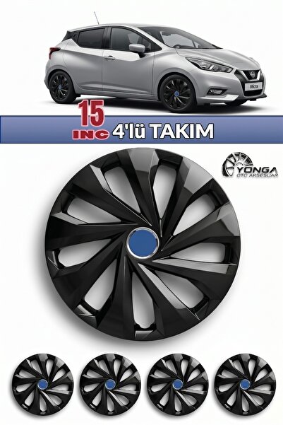 YONGA OTO AKSESUAR NİSSAN MICRA 15 İnç Jant Kapağı 4'lü Set Piano Black + 4 A...