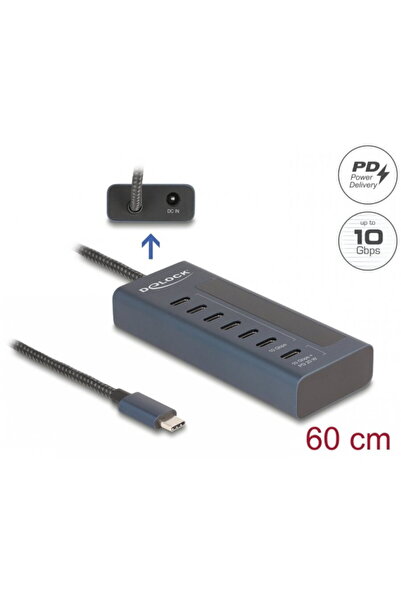 DELOCK HUB USB 3.2 Gen2 tip C cu 6 x USB tip C + 1 x USB tip C PD 20W 0.6m, 6...