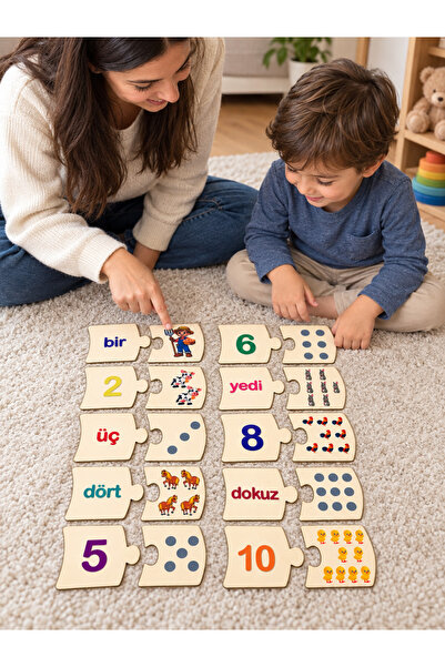 Trendy Toys Çift Yönlü Ahşap Sayılar Eşleştirme Puzzle – 20 Parça 40 Görsel Eğitici Oyun