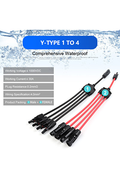 Choice1 1 TO 4 Power Solar Connectors 30A Y-Branch Cable, Solar Cable Paralle...