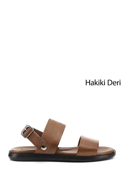 GÖNDERİ(R) Men's Genuine Leather Comfort Sandals with Walnut Buckle