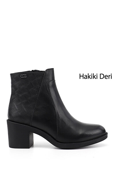 GÖNDERİ(R) Kadın Siyah Fermuarlı Kalın Topuklu Hakiki Deri Bot