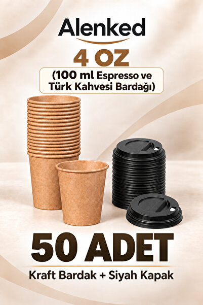 alenked 50 Adet Kraft Karton Bardak 4oz(100ml) Espresso , Türk Kahvesi Bardağ...