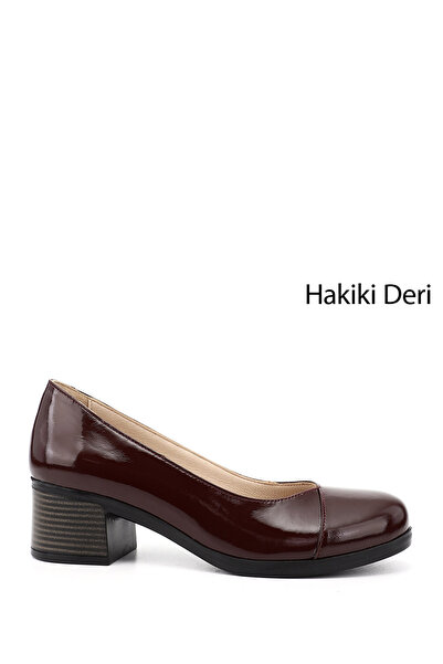 GÖNDERİ(R) Women's Burgundy Patent Leather Short Thick Heeled Genuine Leather...