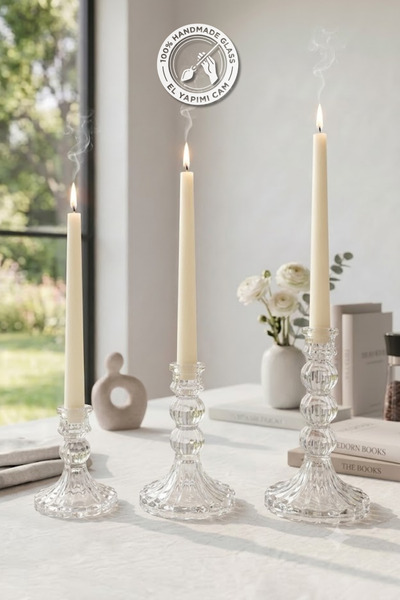Glamis Selen Concept Linea Model Cam Şamdan & Mumluk 3'lü Set