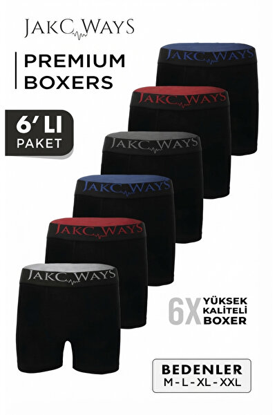JAKC WAYS Erkek Boxer Siyah 6'lı Premium Pamuklu Esnek Boxer