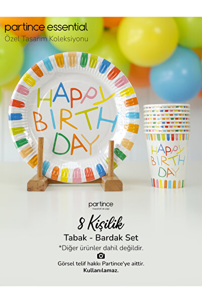 partince 8 Kişilik Pastel Summer Happy Birthday Tema Tabak Bardak Set Kullan ...