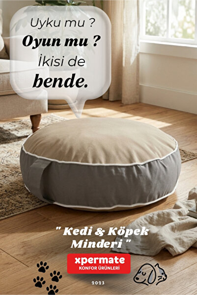 XPERMATE Fermuarlı Kedi ve Köpek Minderi Yuvarlak Kedi Minderi Yıkanabilir Ke...