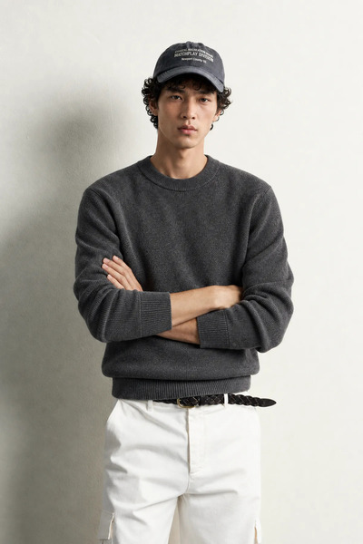 no7man Woven - Anthracite - Cotton Half Turtleneck - Men's Sweater