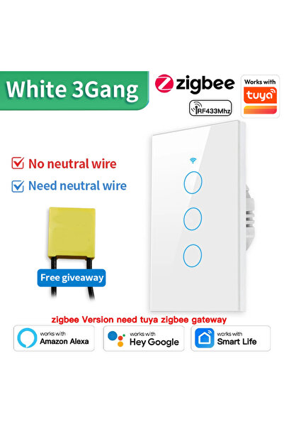 Choice11 TNCE Zigbee White 3gang TNCE Tuya US WiFi or Zigbee Smart Wall Switc...