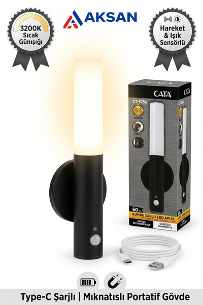 Cata CT-5250 Kumru Şarjlı Sensörlü LED Aplik Günışığı Type-C Mıknatıslı Harek...