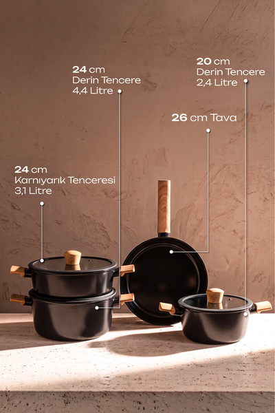 Perotti Danish Cook Black Induction Base 7 Piece Cookware Set