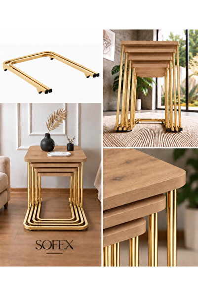 Zigon 4 LÜ TEKERLEKLİ METAL AYAK SEHPA MDF ( GOLD ÇAM )