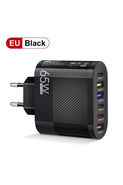 Choice EU Black 3.1A 6 in 1 3USB 3PD Charger QC3.0 Fast Charging Quick Charge...